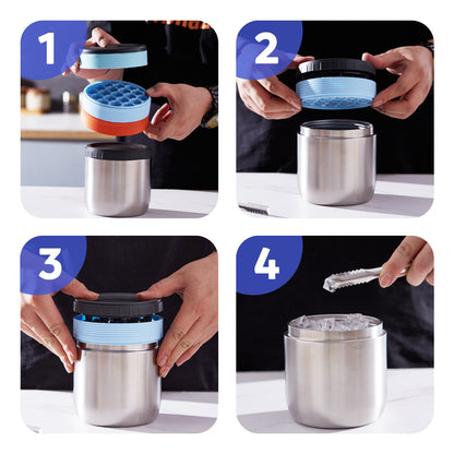 Bac à glaçons et seau de rangement 2 en 1, cube à glace multicouche, moule à glace en silicone réutilisable avec couvercle