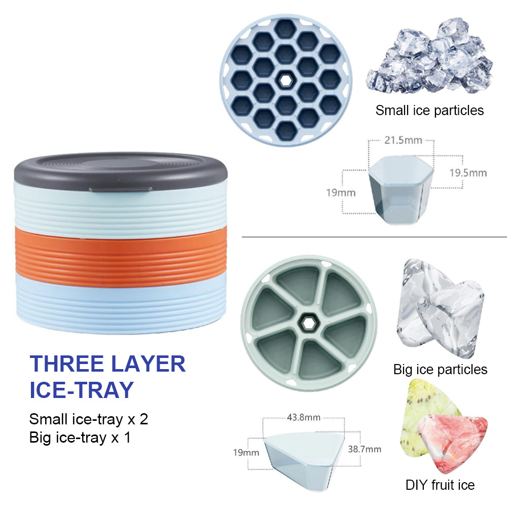 Bac à glaçons et seau de rangement 2 en 1, cube à glace multicouche, moule à glace en silicone réutilisable avec couvercle